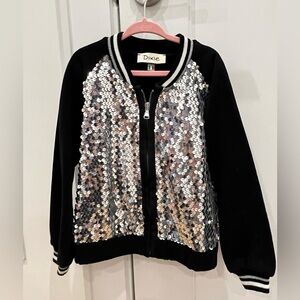 Girls silver sequin bomber style jacket